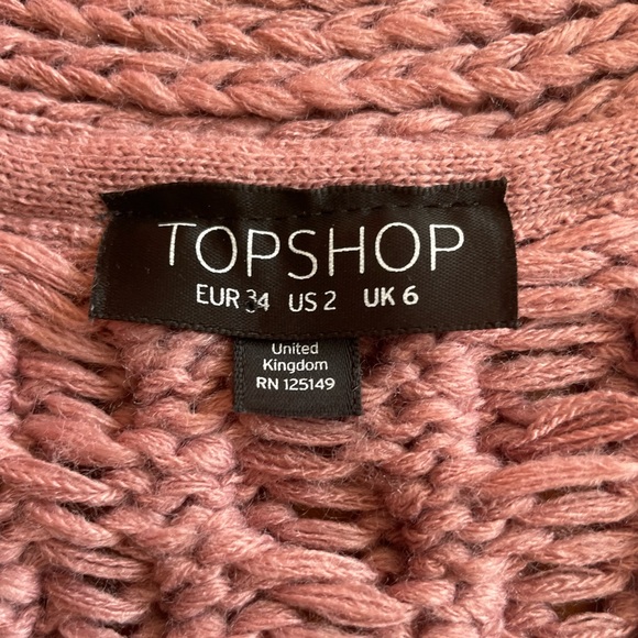 TOPSHOP Cable Knit Balloon Sleeve Cardigan Sweater - Dusty Rose - Size 2 - Picture 2 of 6